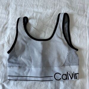 Calvin Klein Black and White Striped Sports Bra